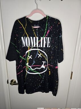 MomLife Graphic Tee - Black with Multicolor Splatter NWOT